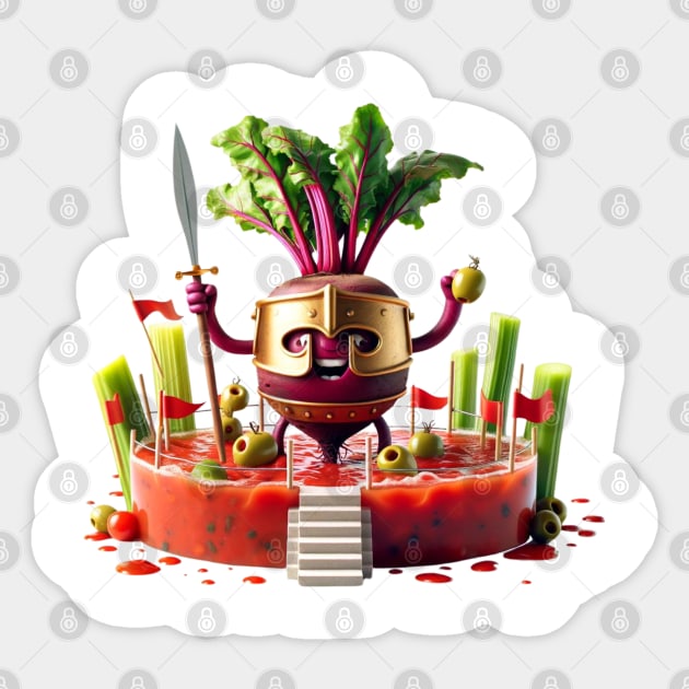 Beetroot Buccaneer - Veggie Voyage on a Gazpacho Sea Sticker by vk09design